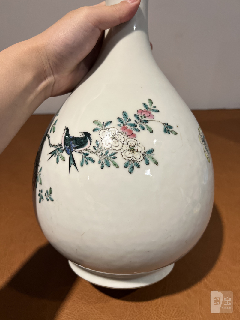 清雍正 粉彩花鸟纹蒜头瓶 - 图6